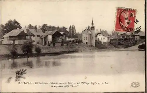Ak Lyon Rhône, Weltausstellung 1914, Alpendorf, See