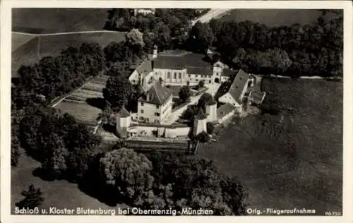 Ak Obermenzing München Bayern, Schloss und Kloster Blutenburg, Fliegeraufnahme