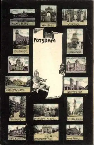 Ak Potsdam in Brandenburg, Babelsberg, Sanssouci, Neues Palais, Pfaueninsel, Nauener Tor