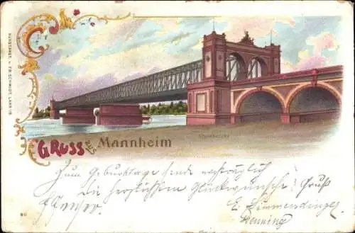 Litho Mannheim in Baden, Rheinbrücke