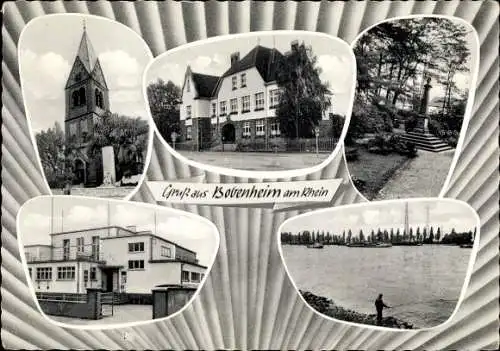 Ak Bobenheim Roxheim in der Pfalz, Kirche, Denkmal, Fluss, Mann beim Angeln