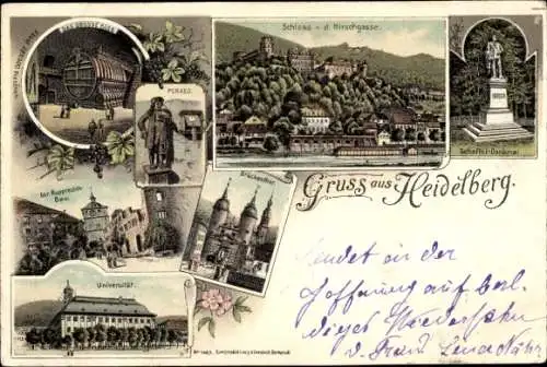 Litho Heidelberg Baden Württemberg, Schloss, Hirschgasse, Denkmal, Perkeo