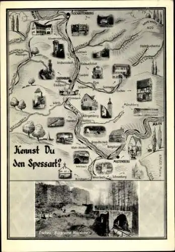 Landkarten Ak Eschau en el Spessart, Burgruine Wildenstein, Oberburg, Breitenbach
