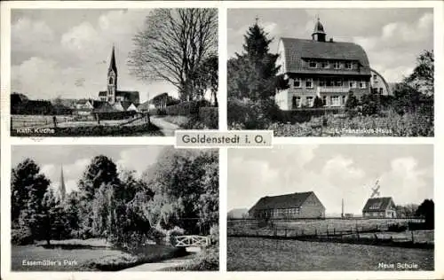 Ak Goldenstedt in Oldenburg, St. Franziskus Haus, neue Schule, Kirche