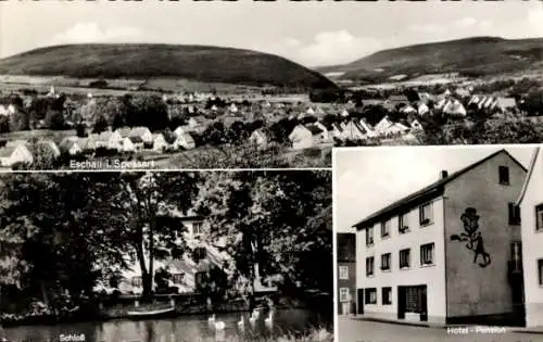 Ak Eschau im Spessart, Panorama, Schloss, Hotel