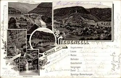 Litho Bad Liebenzell im Schwarzwald, Pamorama, Talpartie, Wasserfall