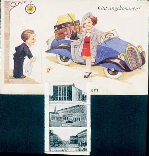 Leporello Ak Bochum im Ruhrgebiet, Schauspielhaus, Rathaus, Rathausplatz mit Hauptpost