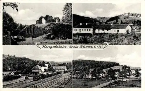 Ak Ringelstein Harth Büren in Westfalen, Bahnhof, Ruine, Teilansicht