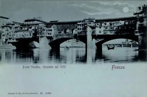 Mondschein Ak Firenze Florenz Toscana, Vecchio Brücke