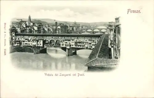 Mondschein Ak Firenze Florenz Toscana, Blick auf die Lungarni mit den Brücken