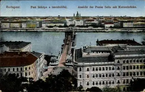 Ak Budapest Ungarn, Ansicht der Pester Seite mit Kettenbrücke