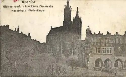 Ak Kraków Krakau Polen, Hauptring und Marienkirche