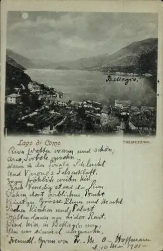 Mondschein Ak Tremezzo Lago di Como Lombardia, Panorama bei Nacht, Bellagio
