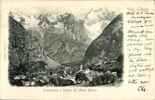 Ak Courmayeur Aostatal Valle D'Aosta, Catena del Monte Bianco, Ortschaft mit Landschaftsblick