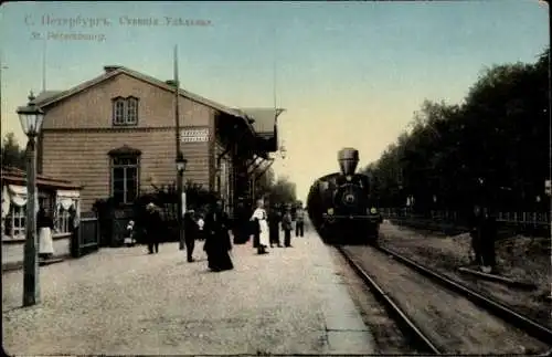 Ak Sankt Petersburg Russland, Bahnhof, Gleisseite, Dampflok
