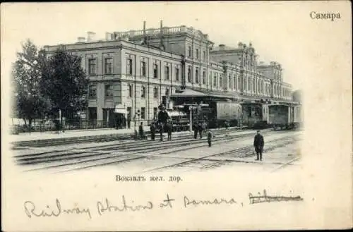 Ak Samara Russland, Bahnhof, Gleisseite, Dampflok