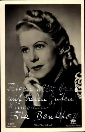 Ak Schauspielerin Fita Benkhoff, Portrait, Autogramm