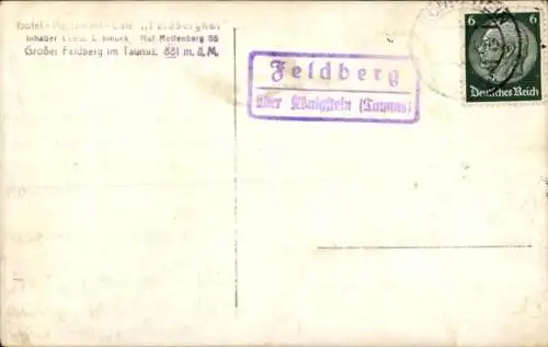 Landpoststempel Feldberg über Königstein Taunus, auf Ansichtskarte, 14.08.1940