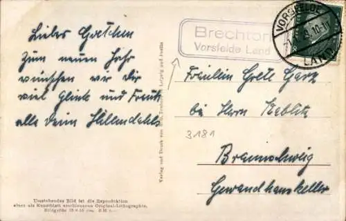 Landpoststempel Brechtorf Rühen Vorsfelde Land, 01.01.1929, Ansichtskarte Liebermann, Park