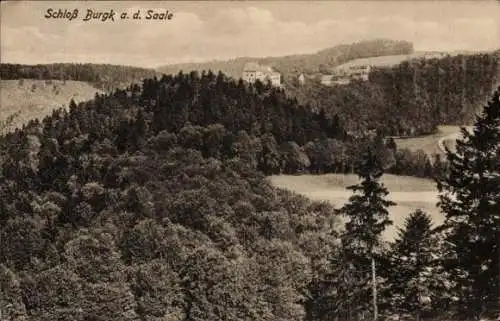 Landpoststempel Burgk Schleiz in Thüringen, 10.04.1935 auf Ansichtskarte Schloß Burgk