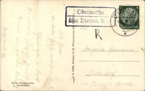 Landpoststempel Oberwartha über Dresden, 07.07.1938, Ansichtskarte Cossebaude Osterberg