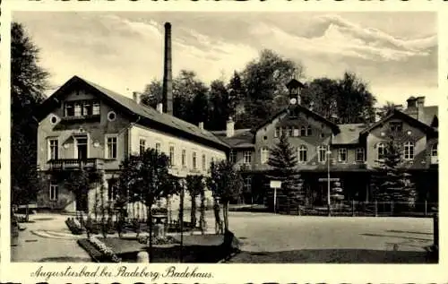 Landpoststempel Augustusbad über Radeberg, Ansichtskarte 27.08.1936, Badehaus