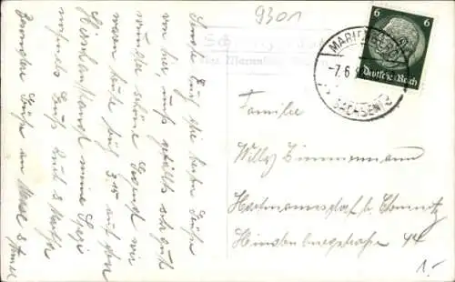 Landpoststempel Schmalzgrube über Marienberg Sachsen, 07.06.1938, Ansichtskarte