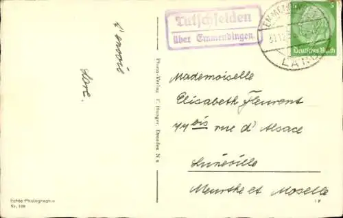 Landpoststempel Tutschfelden über Emmendingen, 31.12.1936, Ansichtskarte Neujahrsgrüße
