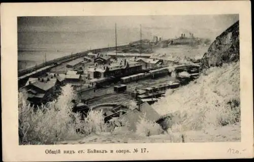 Ak Baikal Russland, Gesamtansicht, Bahnhof, See, Fähranlegestelle