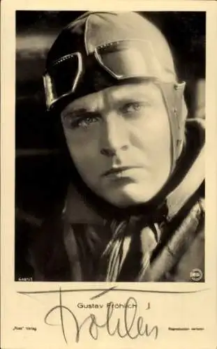 Ak Schauspieler Gustav Fröhlich, Portrait, Fliegermütze, Autogramm