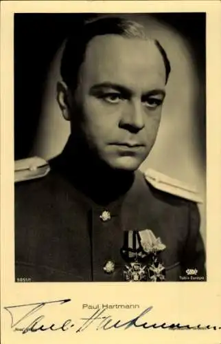 Ak Schauspieler Paul Hartmann, Portrait, Uniform, Ross, Autogramm