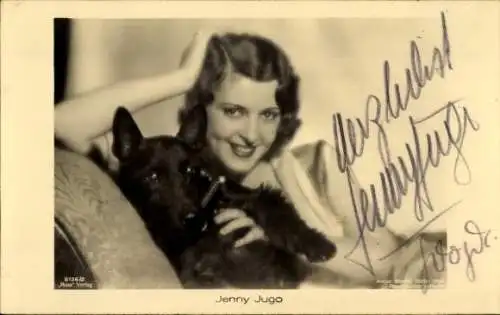 Ak Schauspielerin Jenny Jugo, Portrait, Hund, Autogramm