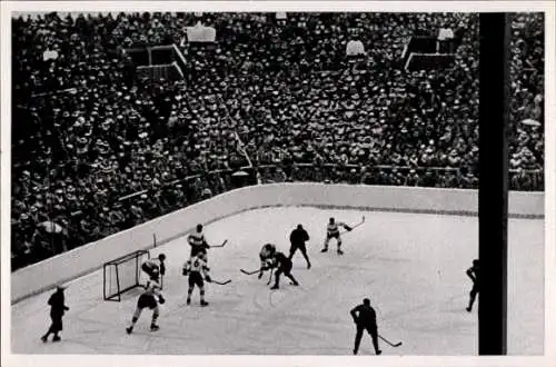 Sammelbild Olympia 1936, Eishockeyspiel USA Deutschland