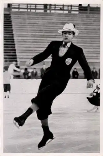 Sammelbild Olympia 1936, Eiskunstläufer Jack Edward Dunn beim Training