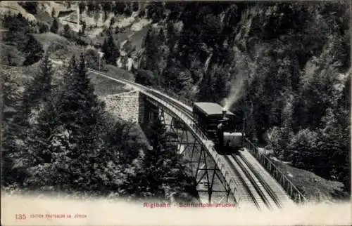 Ak Vitznau Kanton Luzern, Rigibahn, Schnurtobelbrücke