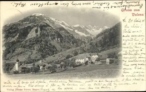 Ak Valens Kanton St. Gallen, Gesamtansicht, Bergspitze
