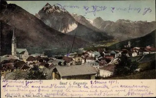 Ak Sent Scuol Kt. Graubünden Schweiz, Gesamtansicht