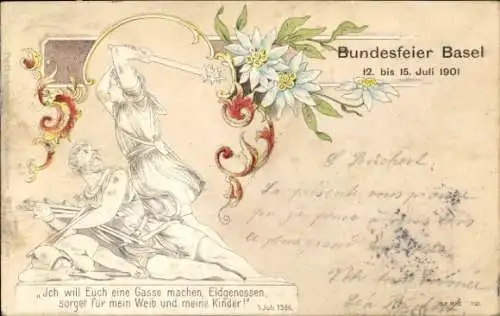 Präge Litho Basel Stadt Schweiz, Bundesfeier 1901, Ich will Euch eine Gasse machen, Eidgenossen...