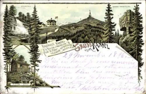 Litho Waldkich im Schwarzwald, Rasthaus Kandel, Thomas Hütte, Zwerifall, Kandelfelsen