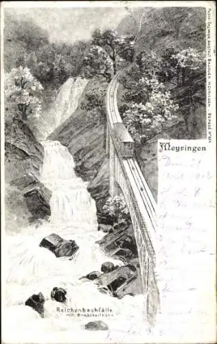 Litho Meyringen Meiringen Kanton Bern, Reichenbachfälle, Drahtseilbahn