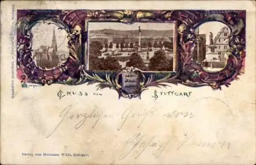 Ak Stuttgart in Baden Württemberg, Schiller Denkmal, Schlossplatz, Johanneskirche