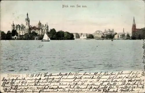 Ak Schwerin in Mecklenburg, Blick vom See auf die Stadt