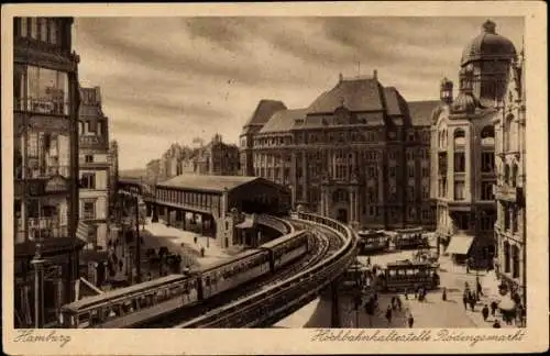 Ak Hamburg Mitte Altstadt, Hochbahnhaltestelle Rödingsmarkt, Straßenszene