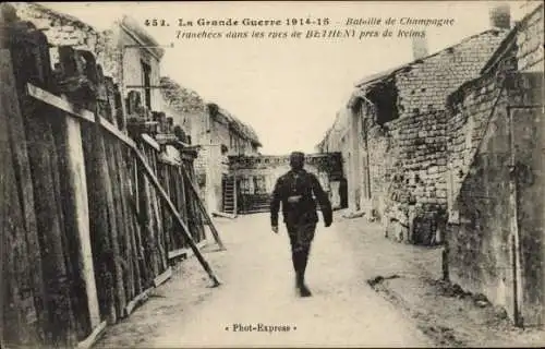 Ak Béthény Marne, Schlacht in der Champagne, Schützengräben in den Straßen