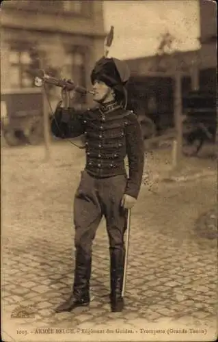 AK Belgische Armee, Regiment der Führer, Trompete, Vollmontur