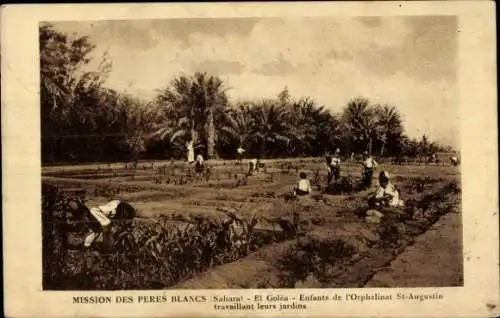 Ak El Goléa Algerien, Mission der Weißen Väter, Kinder des Waisenhauses St. Augustin, Garten
