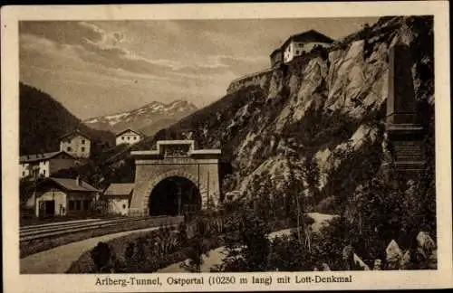 Ak Arlberg-Tunnel, Ostportal, Lott-Denkmal