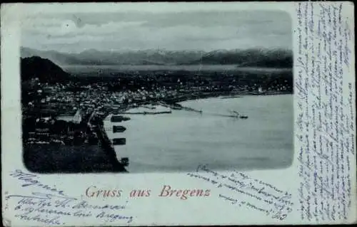 Mondschein Ak Bregenz am Bodensee Vorarlberg, Panorama