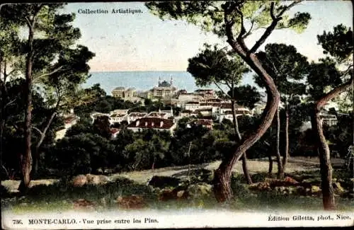 Ak Monte Carlo Monaco, Vue prise entre les Pins, Gärten