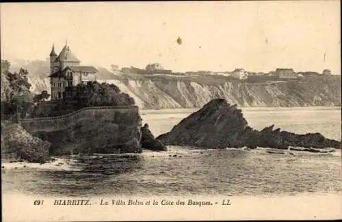 Ak Biarritz Pyrénées Atlantiques, La Villa Belza et la Cote des Basques